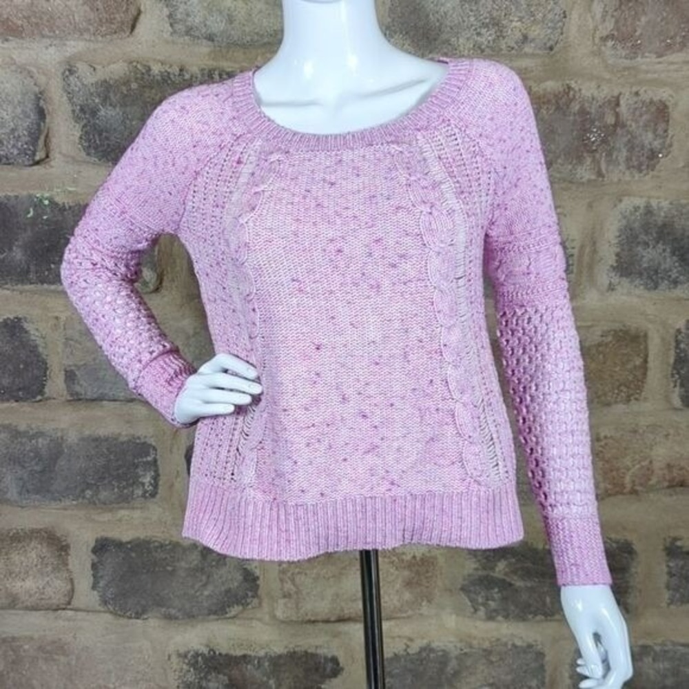 American Eagle Outfitters Pink Marled Cable Knit Open Back Sweater Small Pastel‎